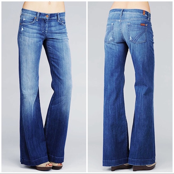 7 For All Mankind Denim - 7FAMK Dojo Wide Leg Trouser Distressed Jeans 32